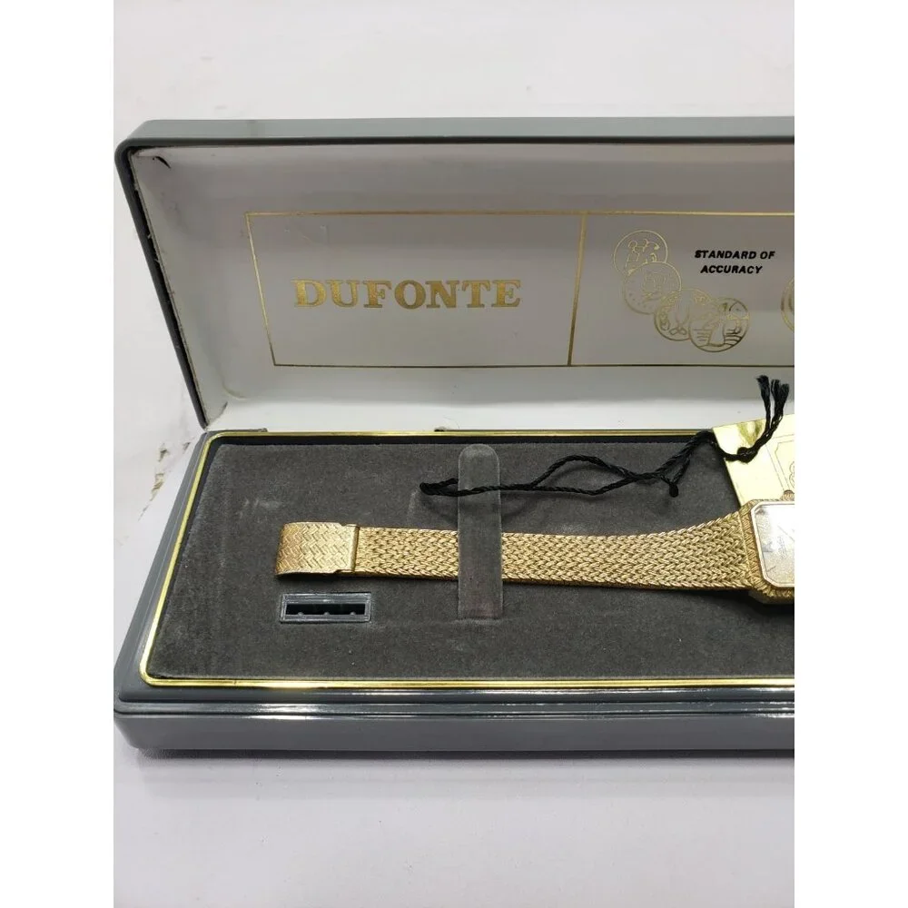 Vintage Ladies DUFONTE By Lucien Piccard Classic Gold Tone Square Face w/Diamond